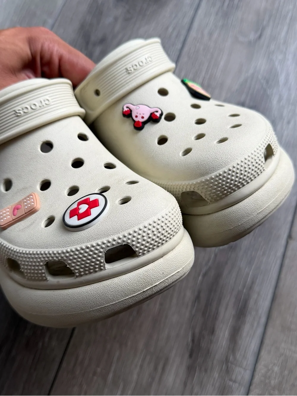 CROCS Platform Clogs in Cream with Decorative Charms